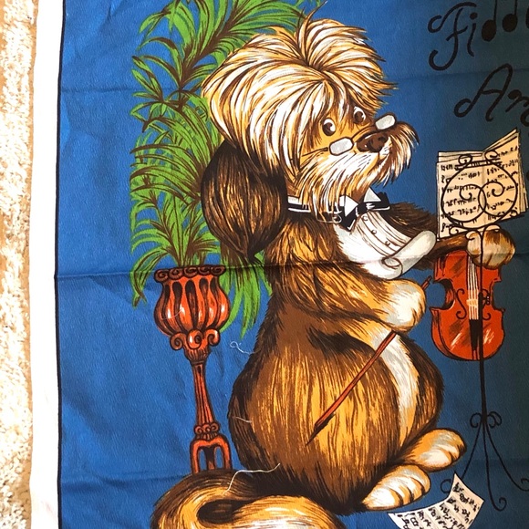 9686 Fabric Panel Vtg 1970’s Dog with Fiddle “Let’s Fiddle Around 22.5” x 29”. - Picture 5 of 11
